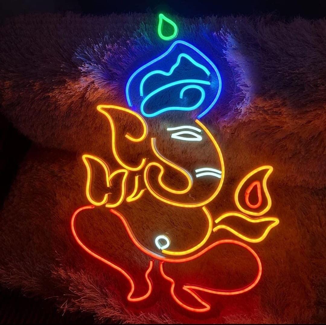 18X24 Inches Ganesh Ji Neon LED Light - Decorative Glass Tube Sign for Living Room, Bedroom, Party, Restaurant