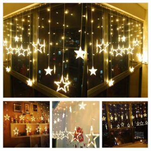 Star Curtain LED String Lights, 8 Flashing Modes, Warm White