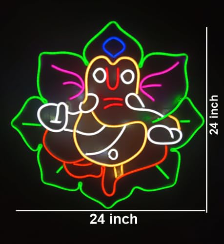 Ganesh Ji Neon LED Light (24x24 inches), Room & Mandir Decor