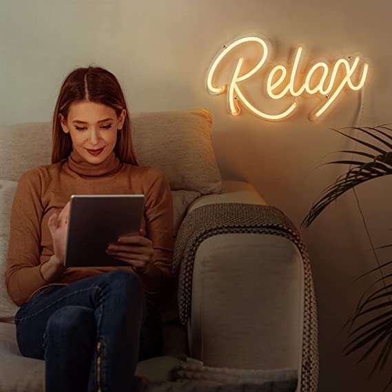 Relax LED Neon Sign | Clear Acrylic 3D Art Decor | Bedroom Wall Decor | Warm White | 17X8 Inches