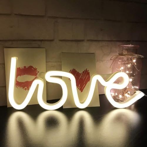 White LED Love Neon Night Light - Battery Powered - 3D Text - Wall Hanging - Birthday Gift