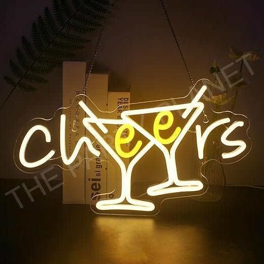 Cocktails Glass Neon Wall Decor - LED Lights (10 x 18 Inches)