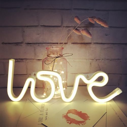 White LED Love Neon Night Light - Battery Powered - 3D Text - Wall Hanging - Birthday Gift
