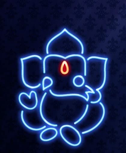 Ice Blue LED Ganesh Neon Sign 76x50cm - Room Decor, Table Decor, Night Light