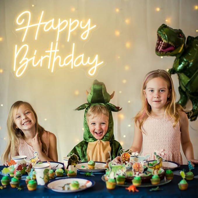 Dimmable Warm White LED Happy Birthday Neon Sign (15X10X1 CM)