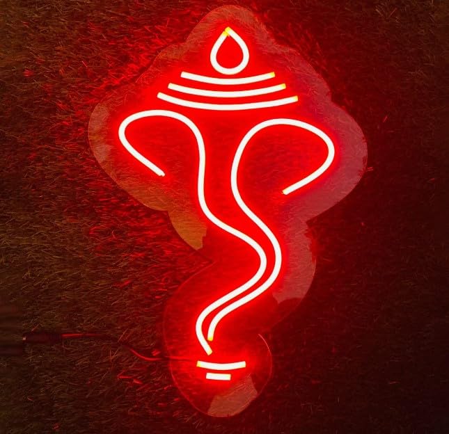 24x12 Inch Red Ganesh Ji LED Neon Sign for Temple Decor