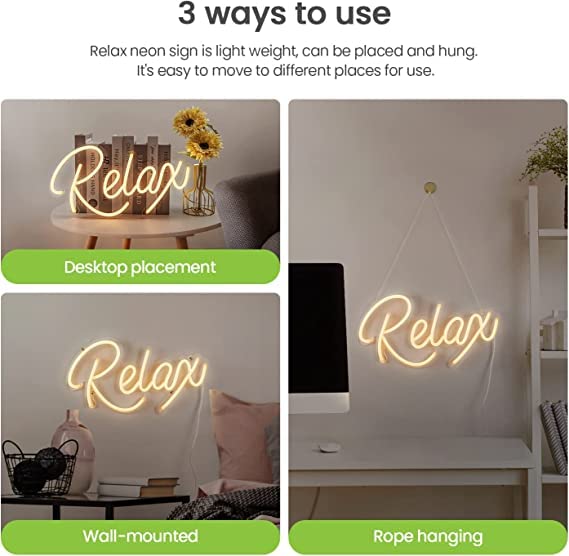 Relax LED Neon Sign | Clear Acrylic 3D Art Decor | Bedroom Wall Decor | Warm White | 17X8 Inches