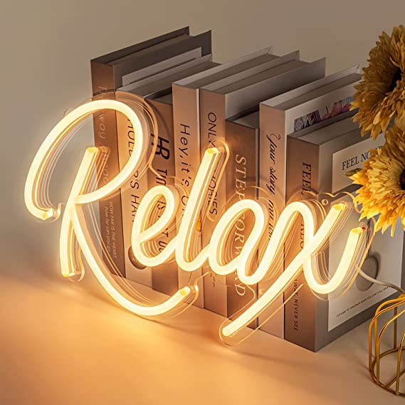 Relax LED Neon Sign | Clear Acrylic 3D Art Decor | Bedroom Wall Decor | Warm White | 17X8 Inches