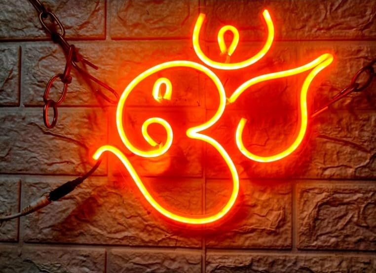 Orange Om Ganesha LED Neon Light - 10x10 inches - Room, Bedroom, Office, Shop, Home, Entrance, Temple Decor