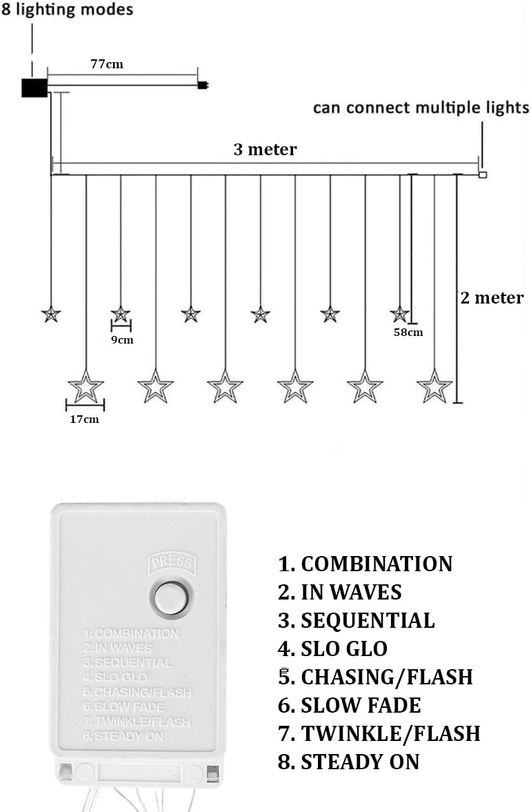 Multicolor LED Star Curtain Light (138 LEDs, 8 Modes, Corded, Plastic)