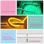 16.4ft LED Neon Strip Rope Lights, Flat Silicone, Cuttable, IP65 Waterproof, Warm White