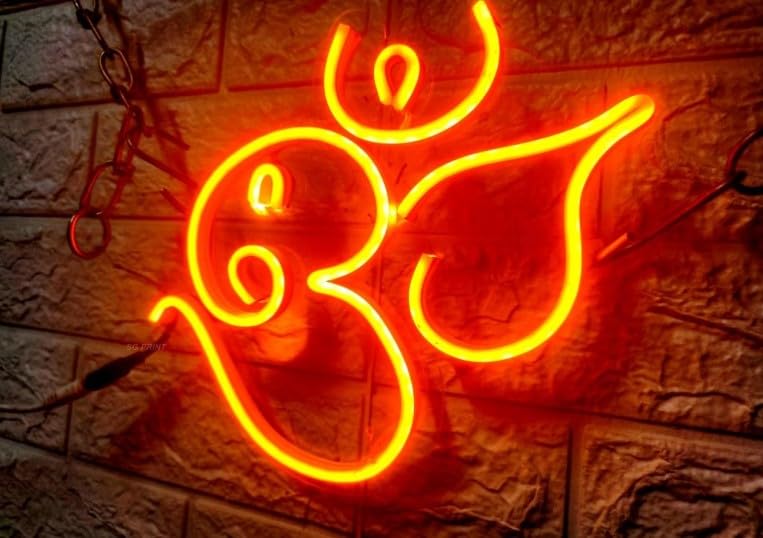 Orange Om Ganesha LED Neon Light - 10x10 inches - Room, Bedroom, Office, Shop, Home, Entrance, Temple Decor