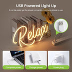 Relax LED Neon Sign | Clear Acrylic 3D Art Decor | Bedroom Wall Decor | Warm White | 17X8 Inches