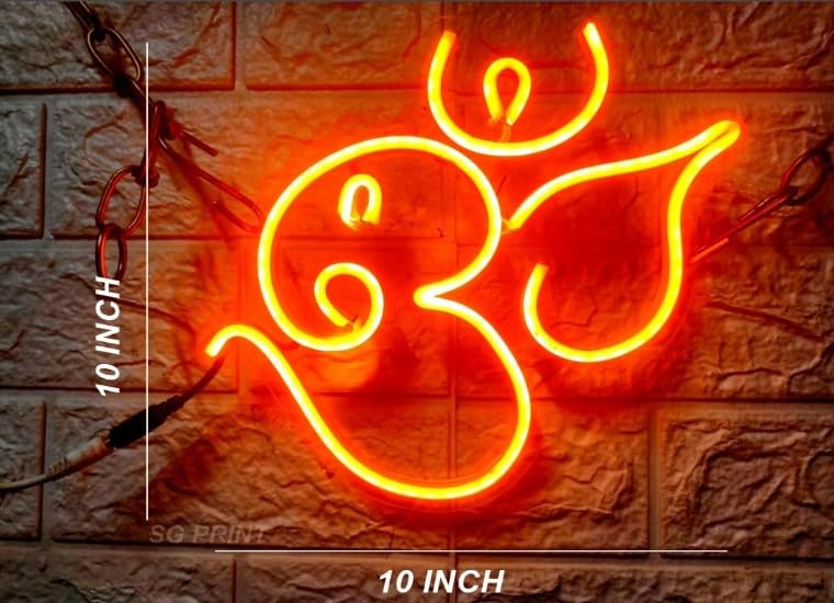 Orange Om Ganesha LED Neon Light - 10x10 inches - Room, Bedroom, Office, Shop, Home, Entrance, Temple Decor