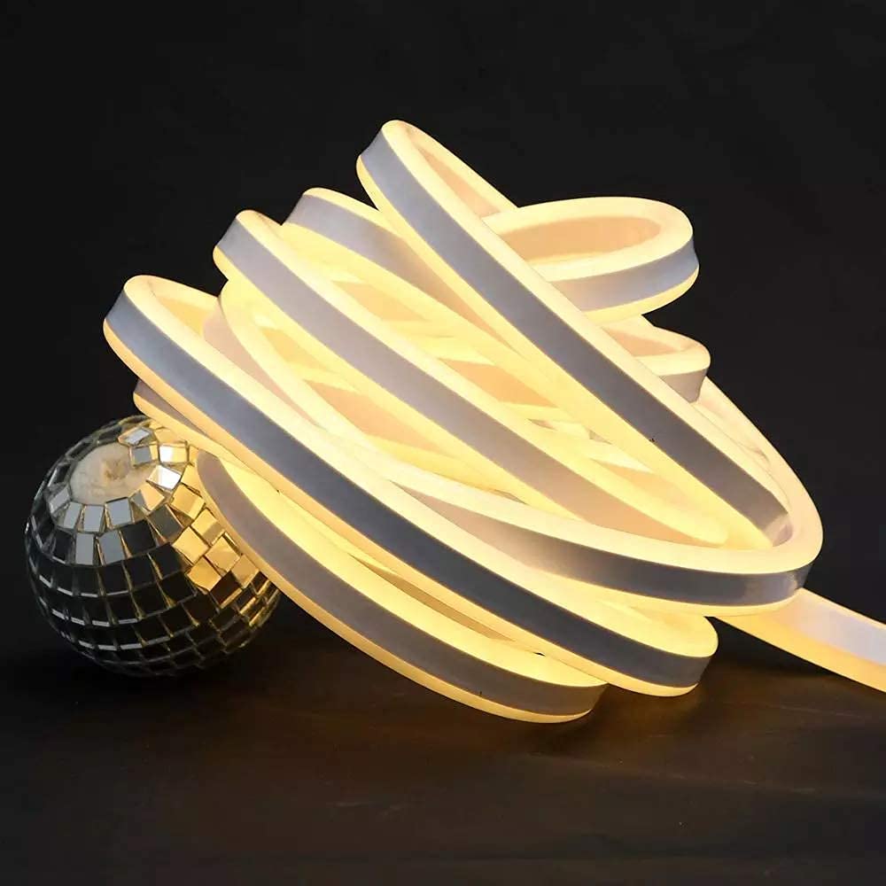 20m Waterproof Warm White LED Neon Strip Light for Home Decor, Bedroom, Living Room, Parties, Wedding