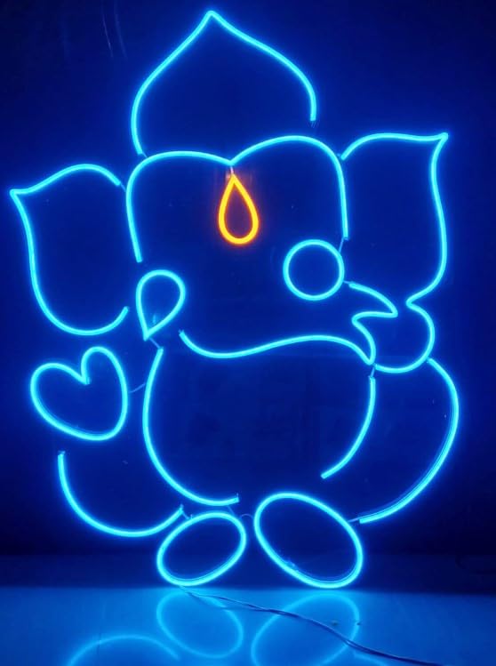 Ice Blue LED Ganesh Neon Sign 76x50cm - Room Decor, Table Decor, Night Light