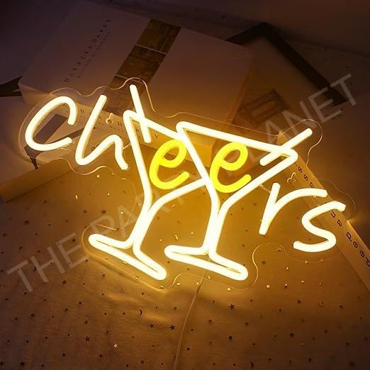 Cocktails Glass Neon Wall Decor - LED Lights (10 x 18 Inches)