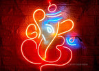 Ganesh Ji LED Neon Wall Decor | Temple or Living Room | Lord Ganesh Neon Light | 24x18 inches, Orange Blue