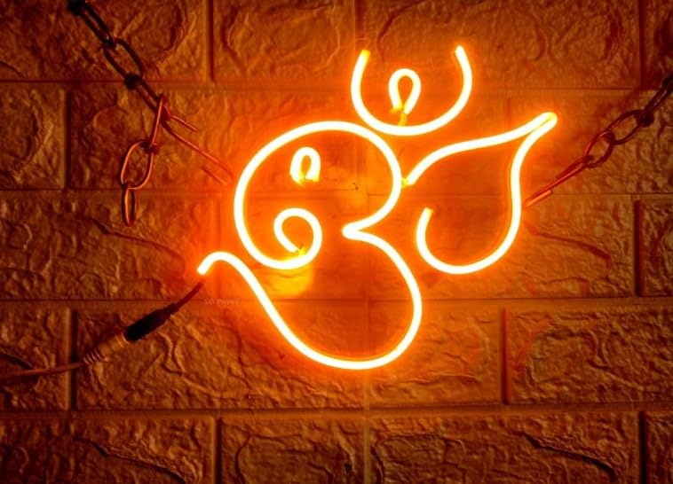 Orange Om Ganesha LED Neon Light - 10x10 inches - Room, Bedroom, Office, Shop, Home, Entrance, Temple Decor