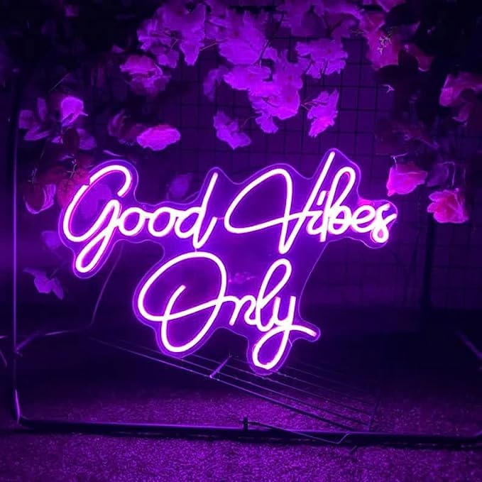 Good Vibes Only LED Neon Sign - Wall/Table Decor, Wedding Party Kids Room Living Room Bar Pub Hotel (18 x 12 Inches, Purple)