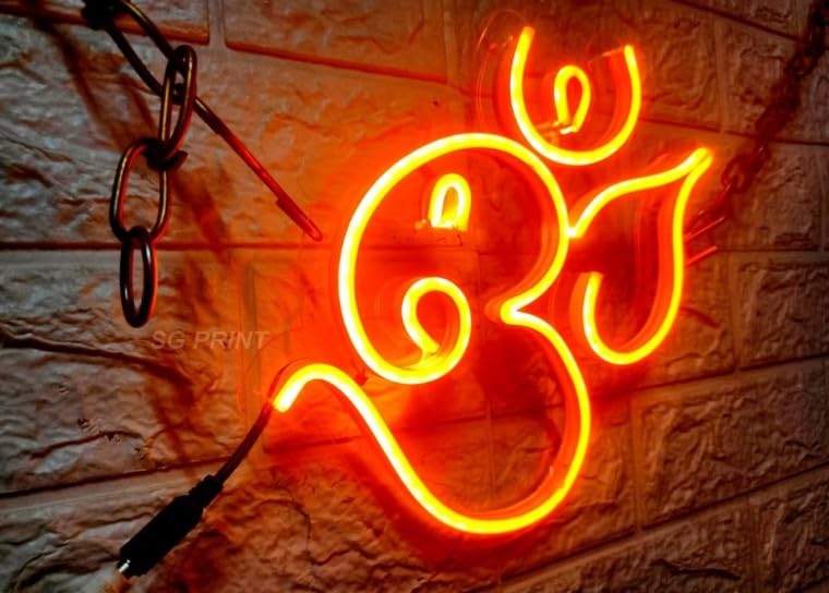 Orange Om Ganesha LED Neon Light - 10x10 inches - Room, Bedroom, Office, Shop, Home, Entrance, Temple Decor