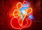 Ganesh Ji LED Neon Wall Decor | Temple or Living Room | Lord Ganesh Neon Light | 24x18 inches, Orange Blue