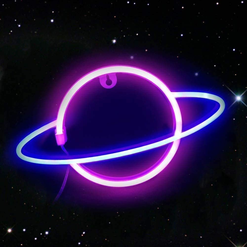 Neon Planet LED Light - Home Decor, Gift, Night Light - USB Plug-in (Pink & Blue)