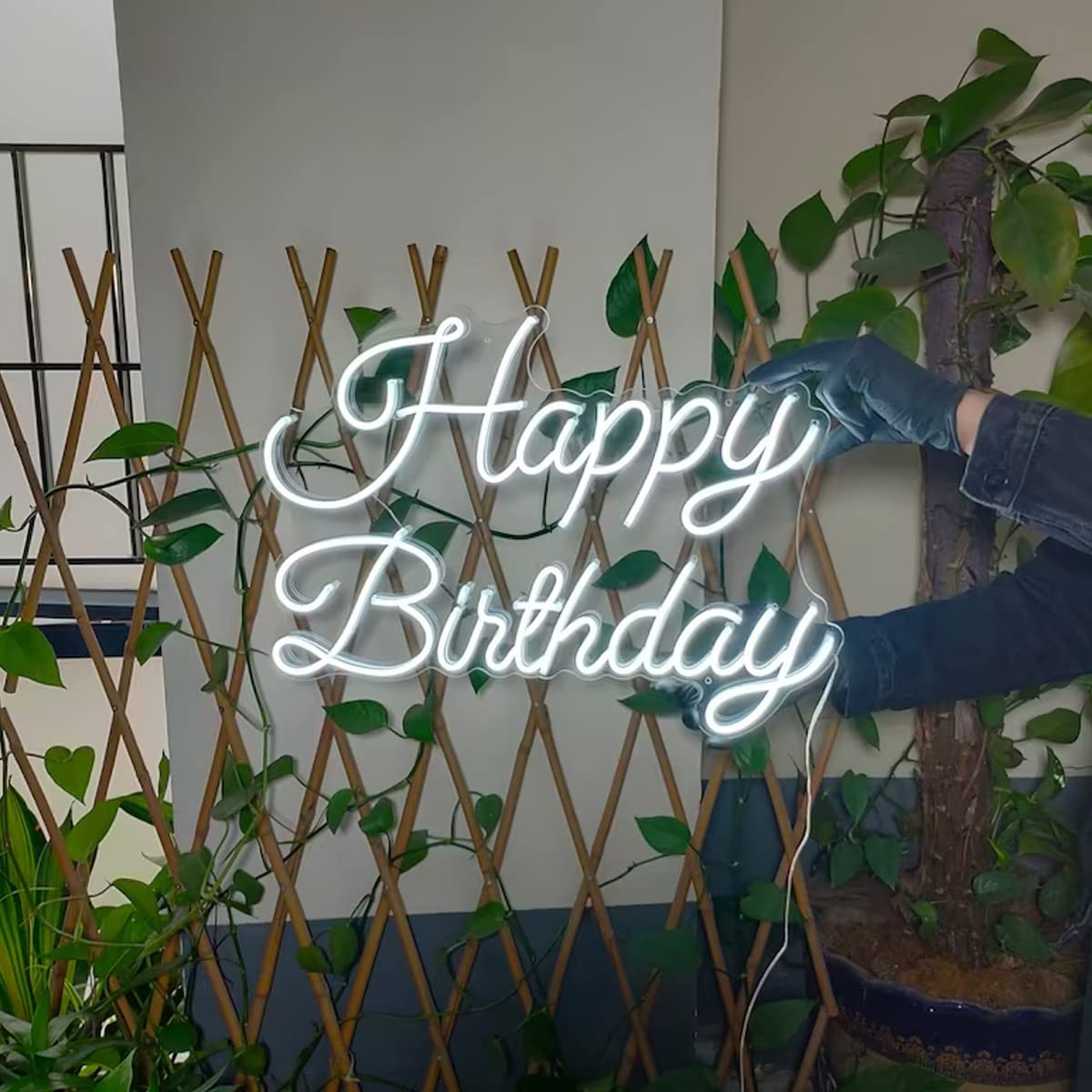Neon LED Birthday Party Light - White, Rectangular, Wall Decor for Home, Bar, Salon - Room, Bedroom, Party