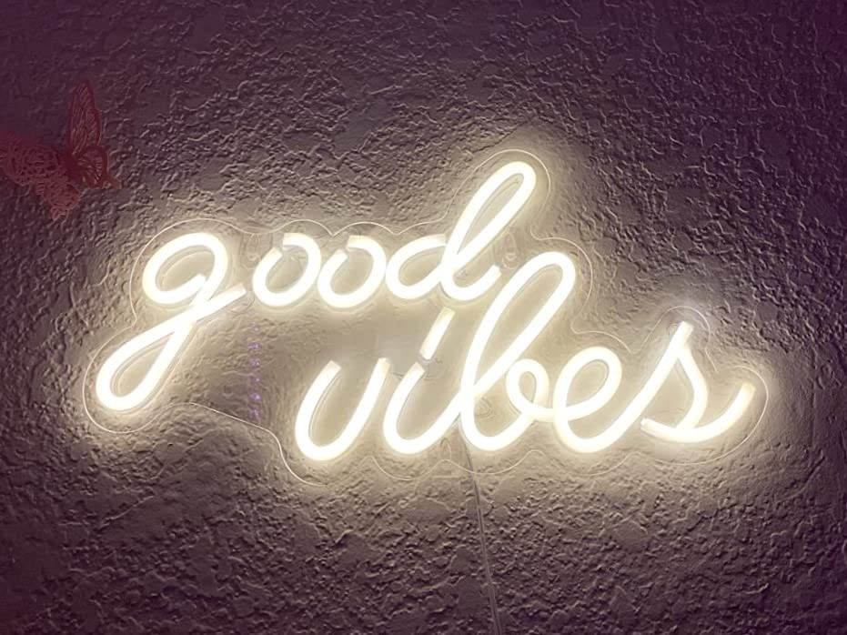 LED Neon Light Sign - Good Vibes Wall/Table Decor, Wedding Party Kids Room Living Room Bar Pub Hotel Beach (Warm White)
