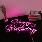 Dimmable Pink Happy Birthday Neon Sign 16.5x12 in, LED, Birthday Decoration