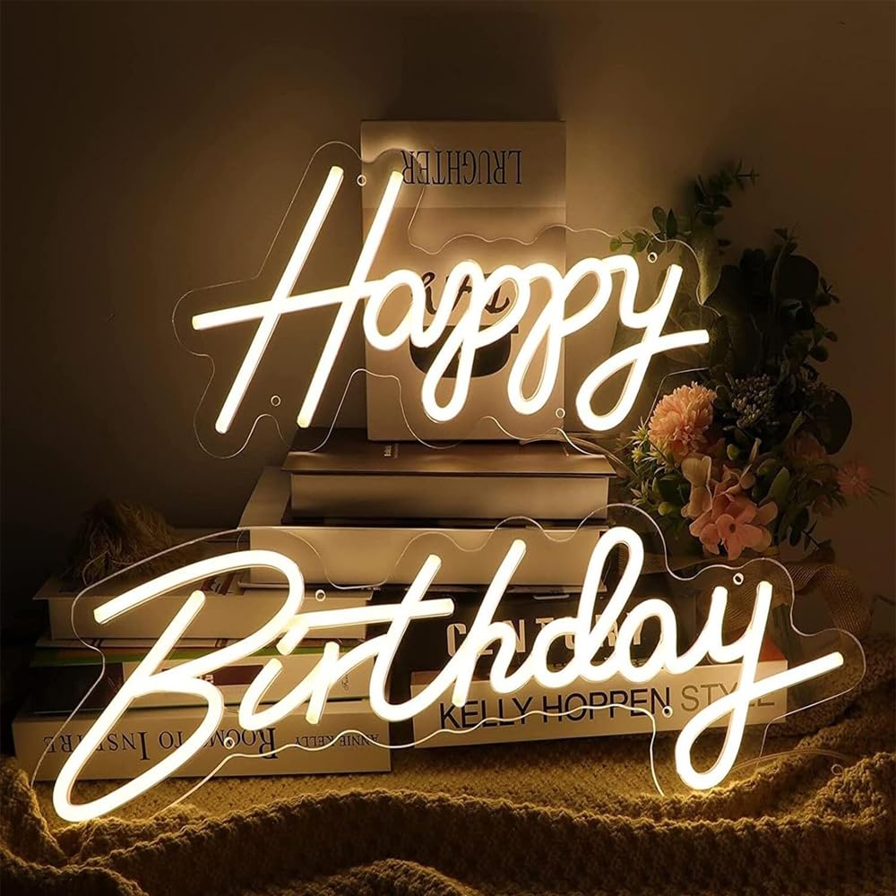 LED Birthday Sign – White Light Wall Decor for Party, Event Styling (12x17 Inches)