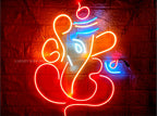 Lord Ganesh Neon Light | Wall Decor | LED (24x18") - Orange Blue