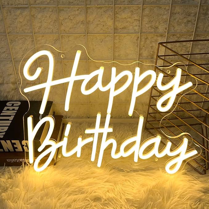 Dimmable Warm White LED Happy Birthday Neon Sign (15X10X1 CM)
