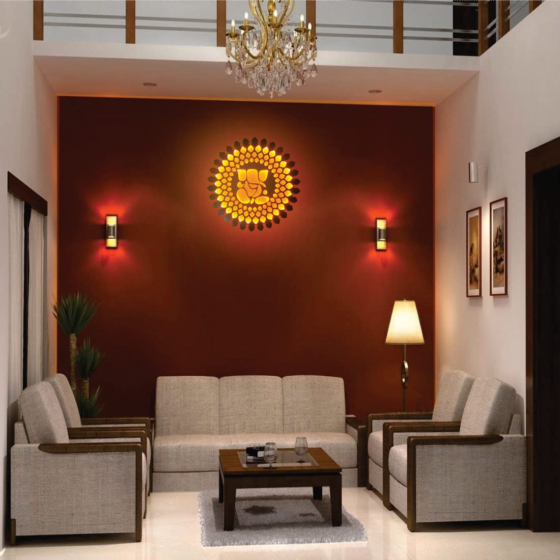 Small LED Mandala Wall Light - Handcrafted Decor for Home or Office (MDF)
