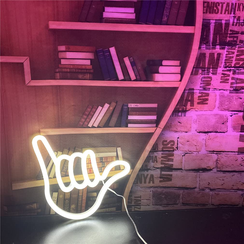 Finger Shape LED Neon Light - USB/Battery, Home Decor, Bedroom, Bar, Restaurant, Christmas, Birthday, Party, Gift - Wall Art Light - White