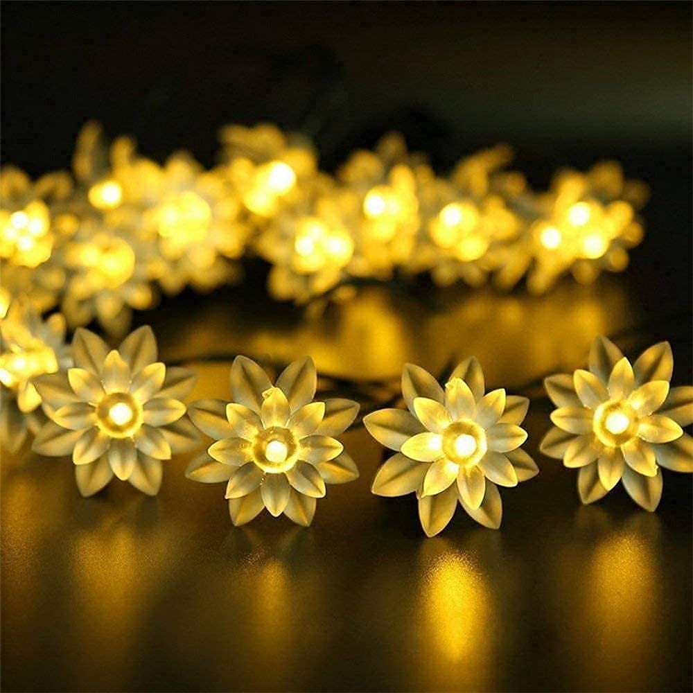 Lotus Flower LED Fairy Lights - Warm White, 4m, 30 LEDs - Indoor/Outdoor Decor for Diwali, Christmas, Navratri, Parties