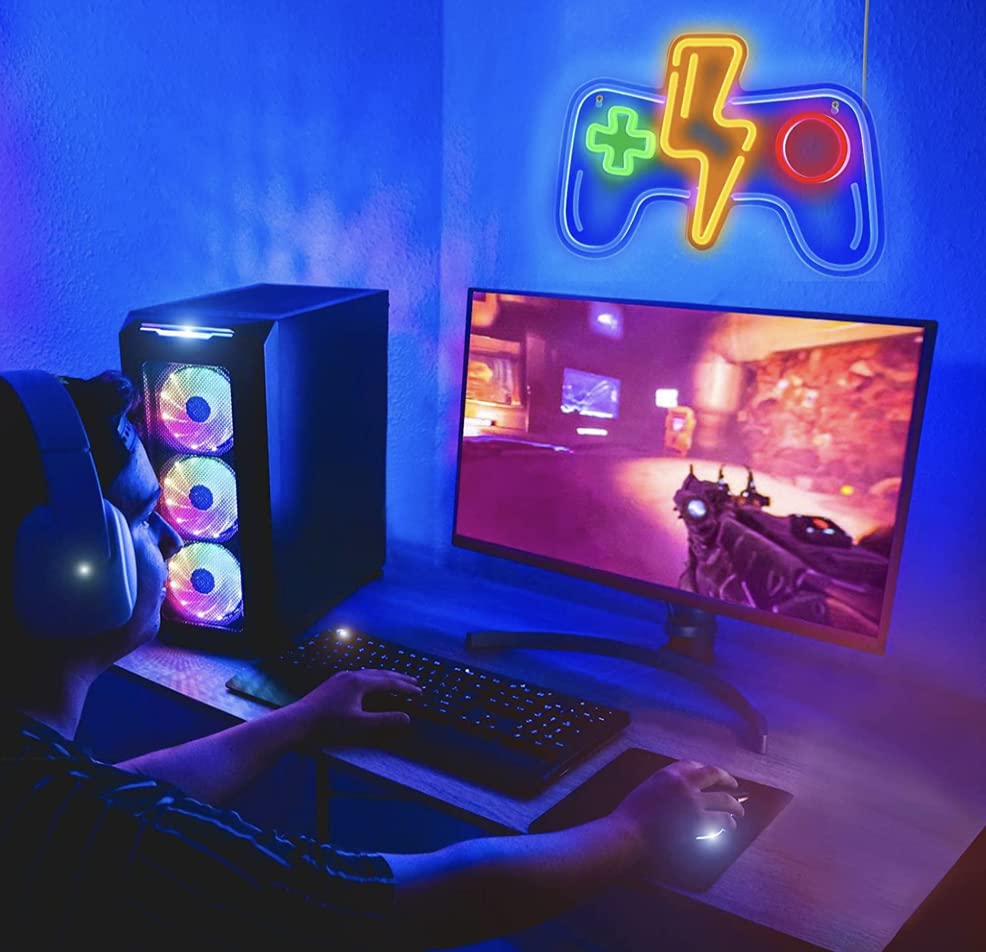 16x9 Inch Gaming LED Neon Sign - Wall Decor Gamepad - Cool Teen Boys Bedroom Decoration - Gamer Room Accessory