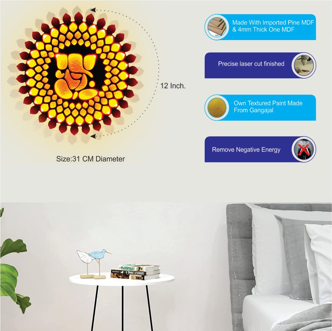 Small LED Mandala Wall Light - Handcrafted Decor for Home or Office (MDF)