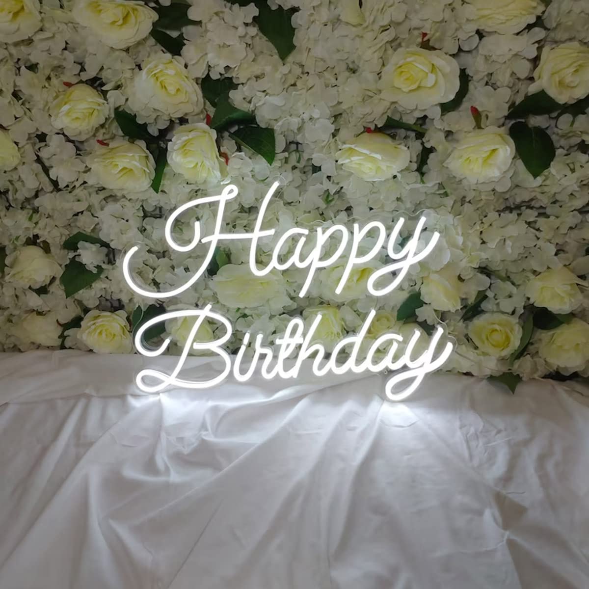 Neon LED Birthday Party Light - White, Rectangular, Wall Decor for Home, Bar, Salon - Room, Bedroom, Party