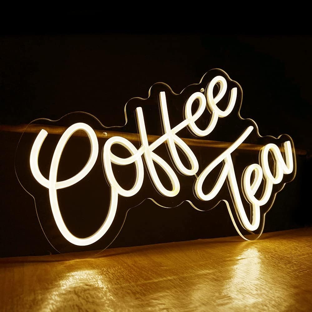 LED Coffee & Tea Bar Neon Sign - 16.9 x 9.6 inches - Warm White Lights - Coffee Station, Restaurants, Home Decor