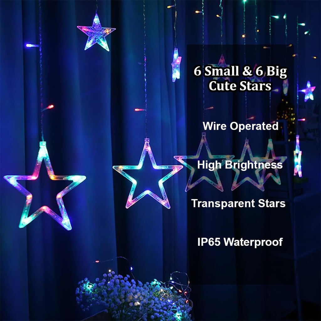 Multicolor LED Star Curtain Light (138 LEDs, 8 Modes, Corded, Plastic)