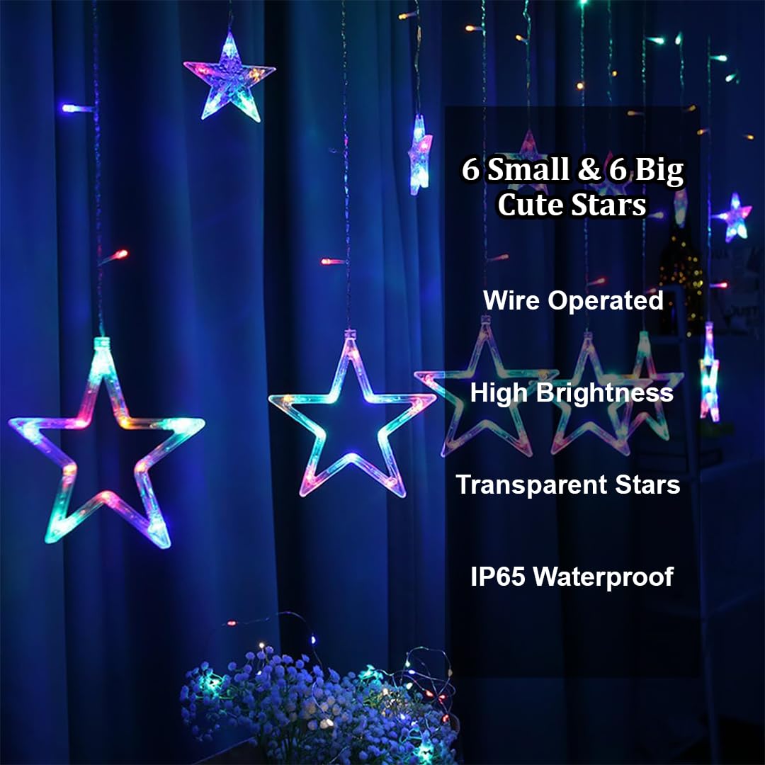 Multicolor LED Star Curtain Light (138 LEDs, 8 Modes, Corded, Plastic)
