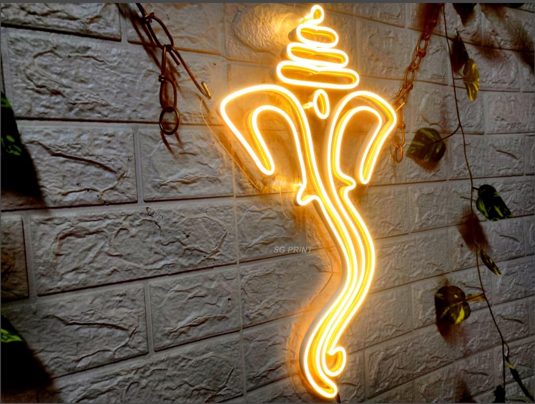 Ganesh Ji Neon Sign | Temple Wall Art | LED Neon Light (24 x 12 Inch) Warm White
