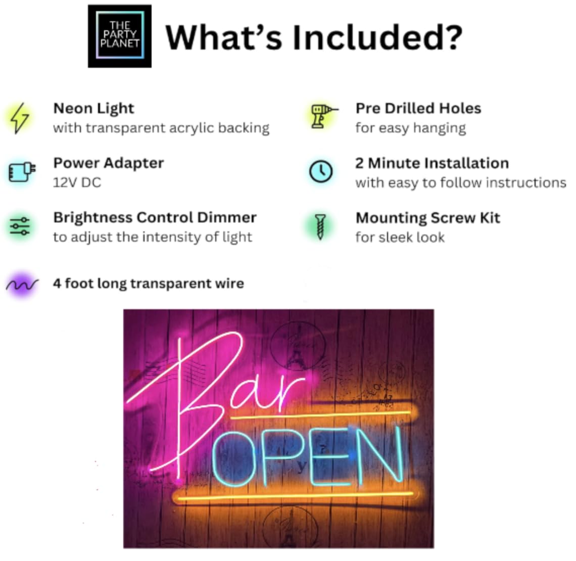 Open Bar LED Neon Light (14" x 10") - Home, Restaurants, Events