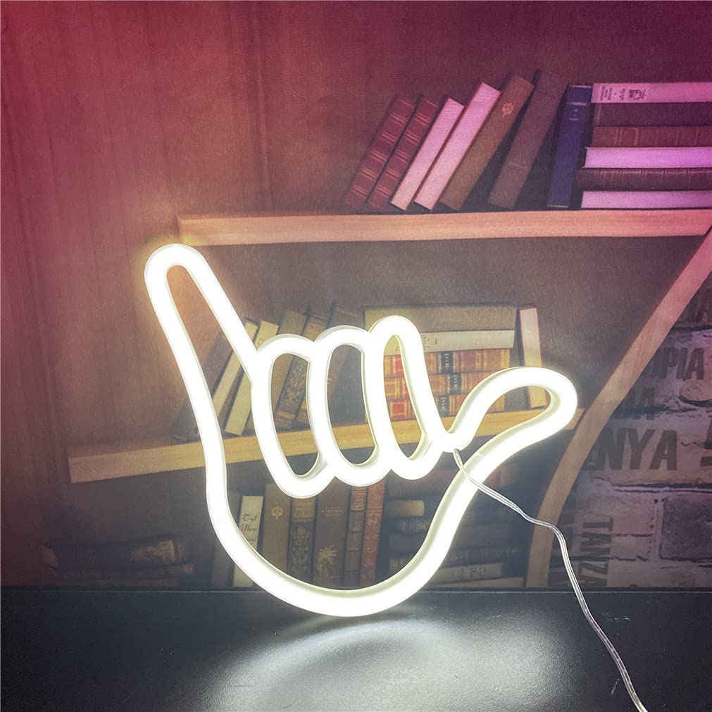Finger Shape LED Neon Light - USB/Battery, Home Decor, Bedroom, Bar, Restaurant, Christmas, Birthday, Party, Gift - Wall Art Light - White