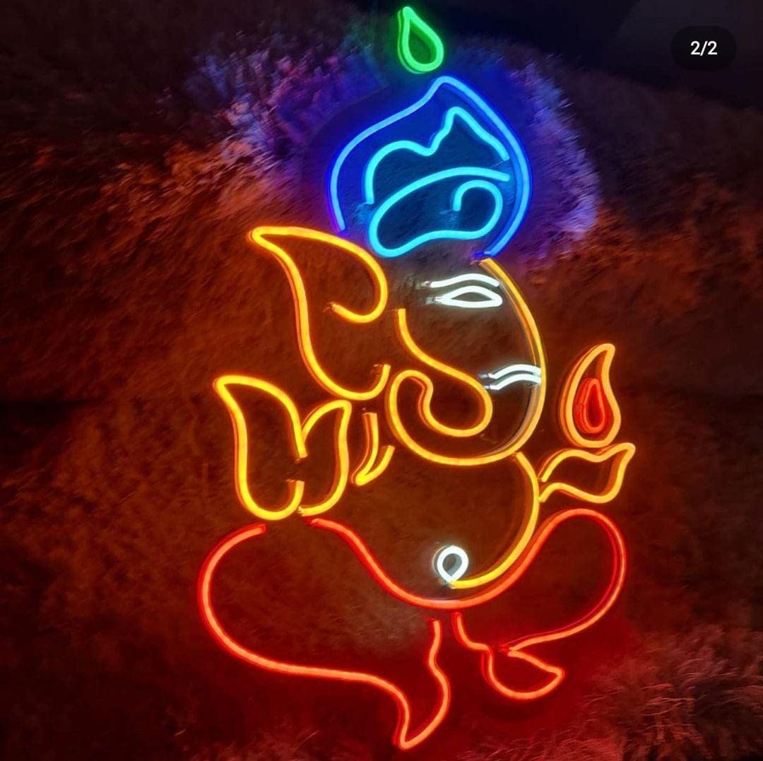 18X24 Inches Ganesh Ji Neon LED Light - Decorative Glass Tube Sign for Living Room, Bedroom, Party, Restaurant