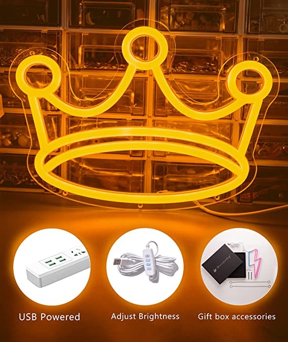 Neon LED Crown Sign, 14x10 inches, Wall Decor for Home, Bedroom, Living Room, Wedding, Party, Bar, Christmas