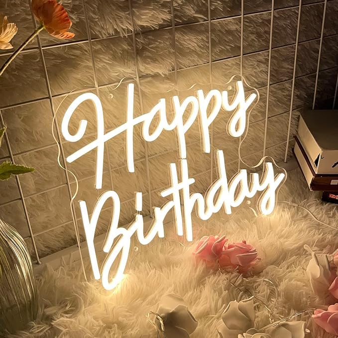 Dimmable Warm White LED Happy Birthday Neon Sign (15X10X1 CM)