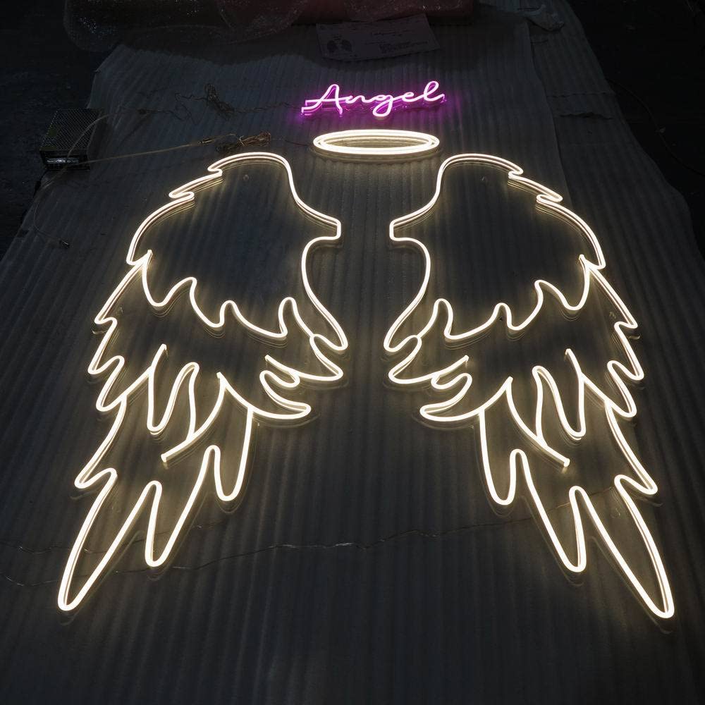 Red Neon Wings LED Light - 18" x 12" - for Room, Party, Bar - Brightness Controller
