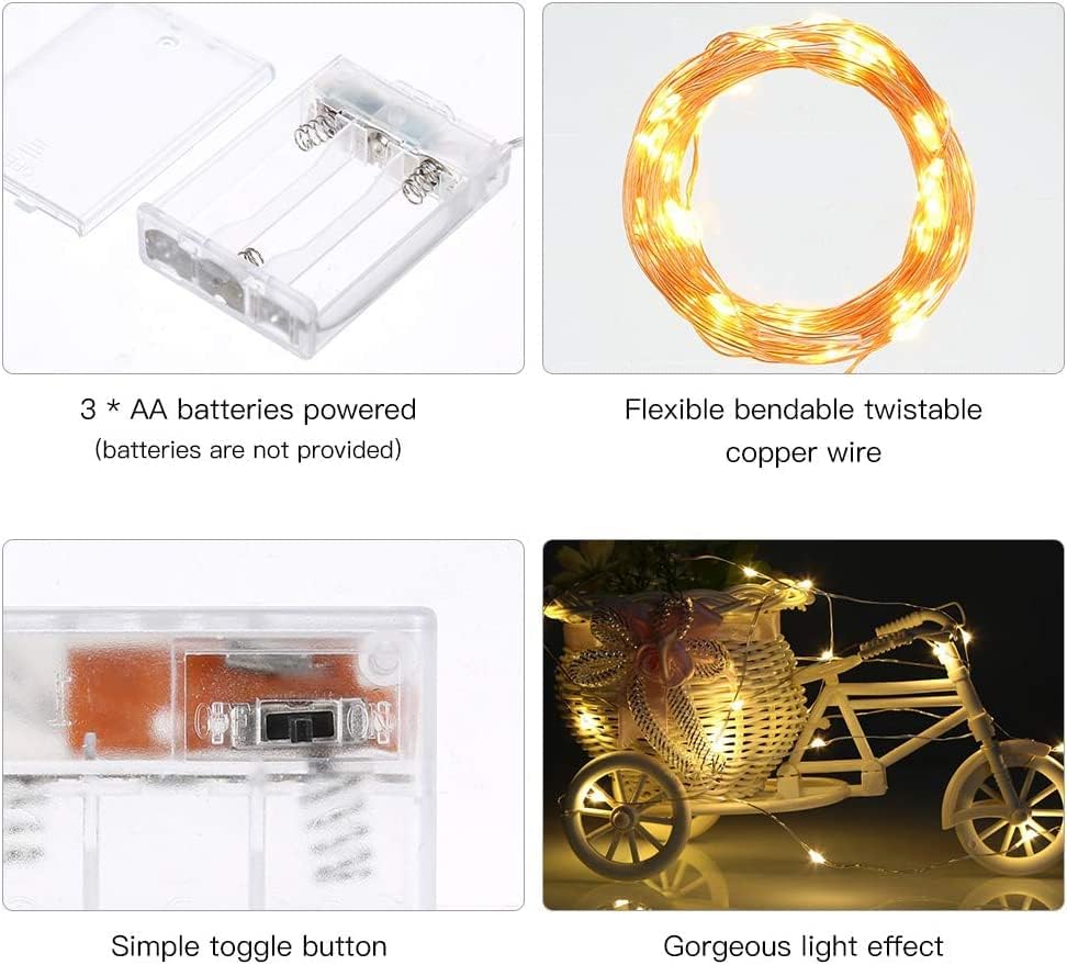 3M Waterproof Copper Wire Fairy Lights, Battery-Powered with 30 Warm White LEDs for Holidays & Decor (1 Pack)